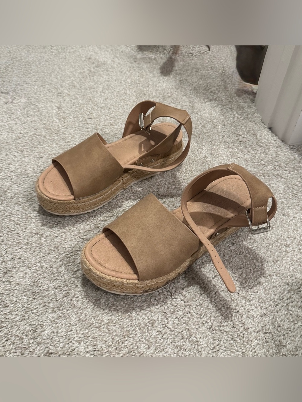 Tan Espadrille Platform Ankle Strap Sandals - Size 7